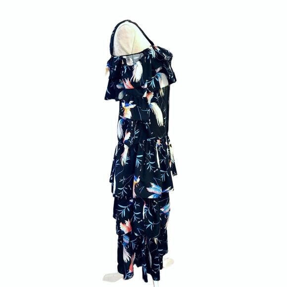 NWT Borgo De Nor Sandra Crepe Bird Ruffle Off Shoulder Midi Dress $1420 Sz 8 - Picture 3 of 9